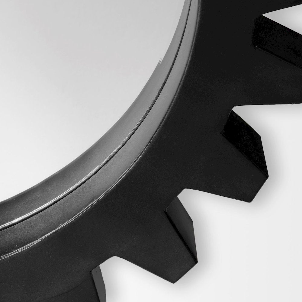 Alloy Cog 37" Round Black Metal Frame Mirror. Picture 2