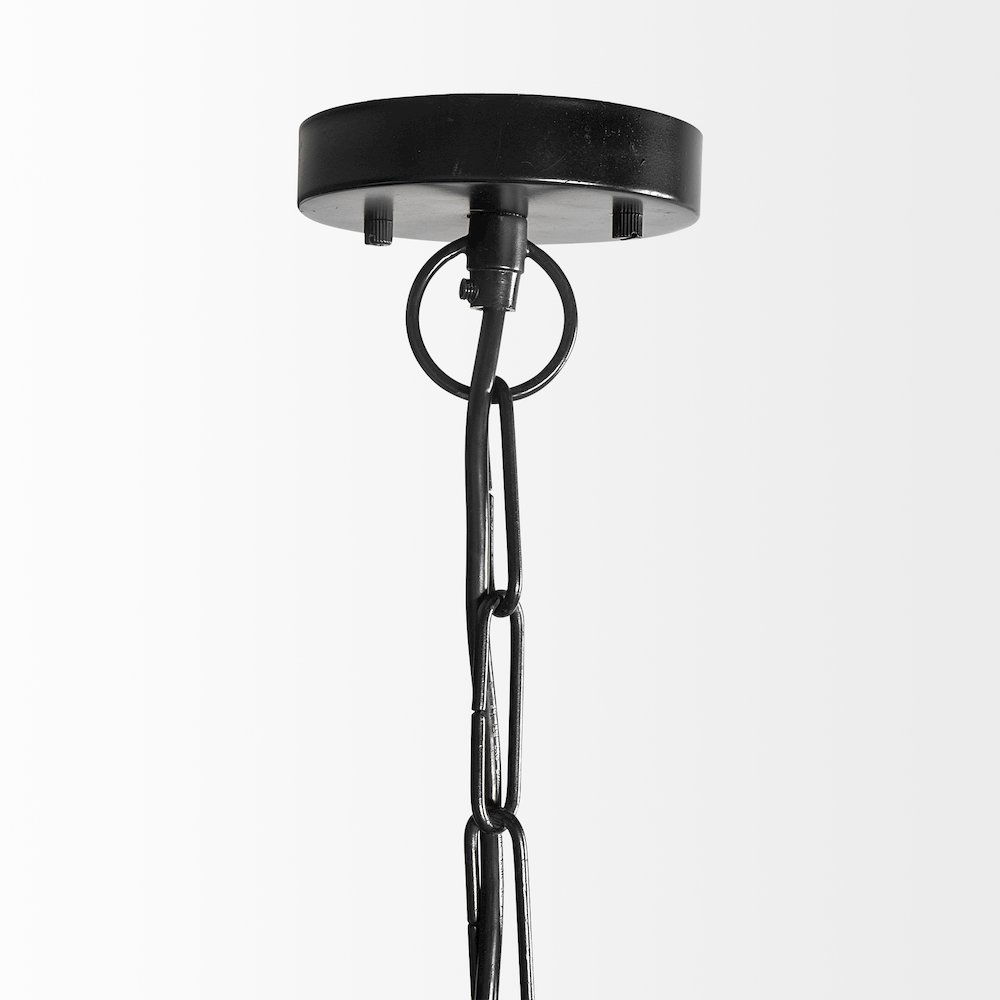 Jules 25x25 Blonde Wood and Black Metal Six Bulb Chandelier Light. Picture 2