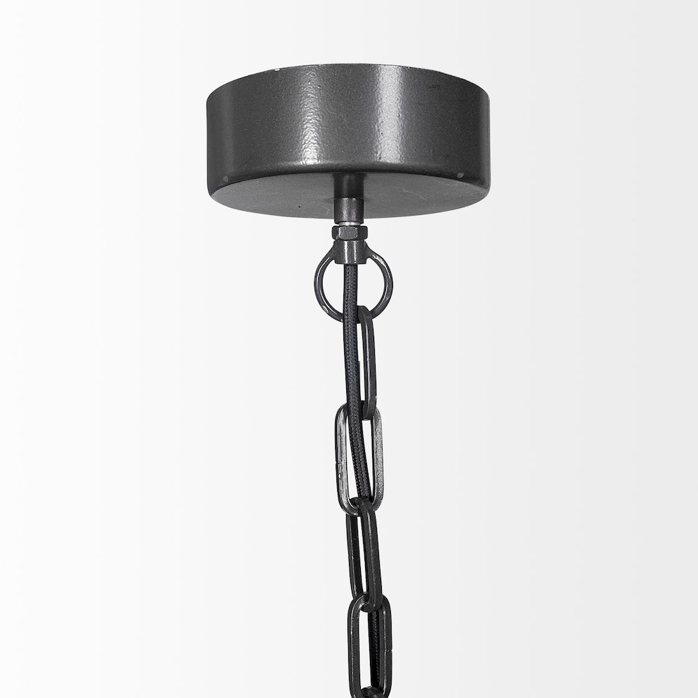 Liam I 32x30 Black Wooden Bead Bowl-Style Four Bulb Chandelier. Picture 2
