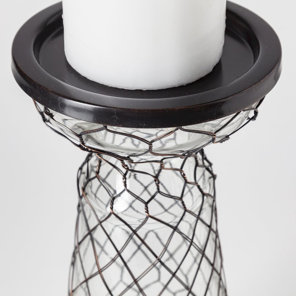 Shandra I Small Glass w/Metal Wire Snakeskin Pattern Table Candle Holder. Picture 2