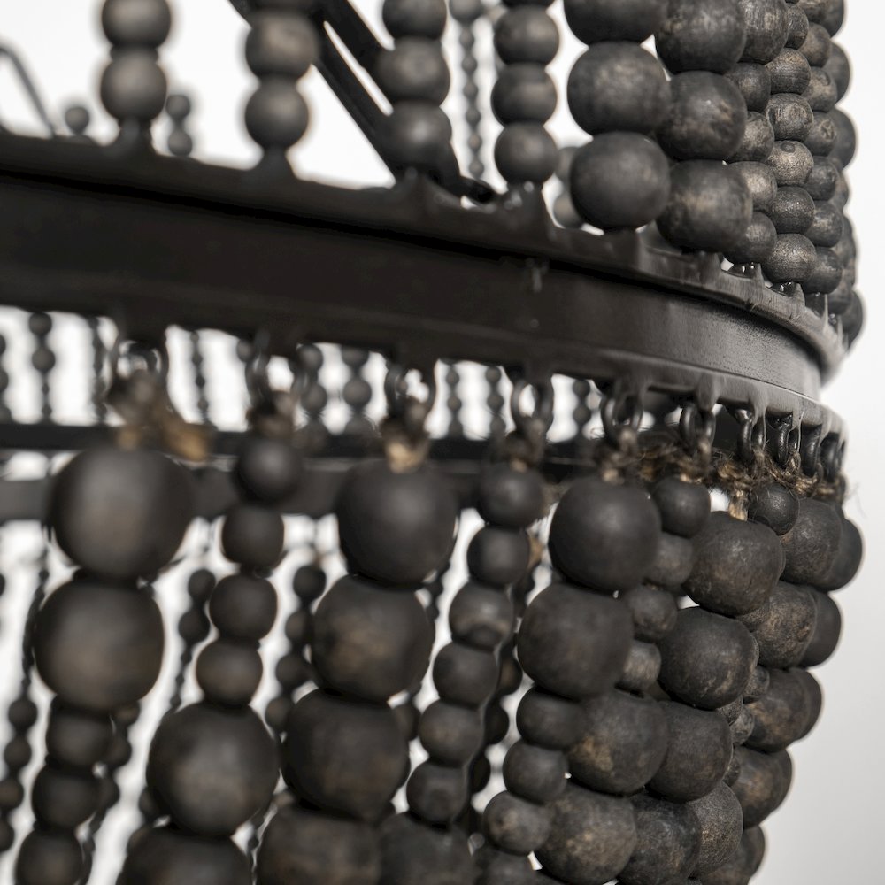 Liam I 32x30 Black Wooden Bead Bowl-Style Four Bulb Chandelier. Picture 8