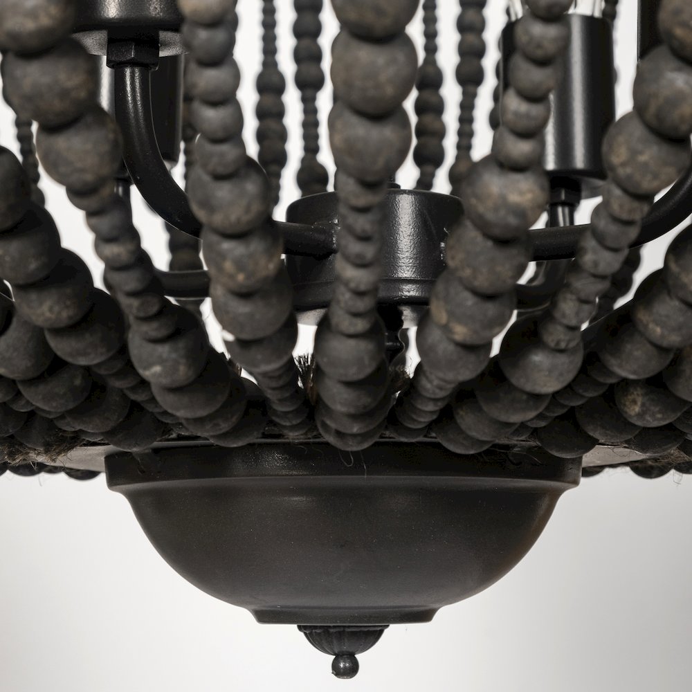 Liam I 32x30 Black Wooden Bead Bowl-Style Four Bulb Chandelier. Picture 9