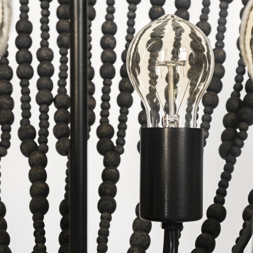 Liam I 32x30 Black Wooden Bead Bowl-Style Four Bulb Chandelier. Picture 6