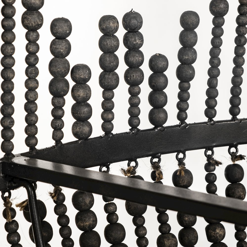 Liam I 32x30 Black Wooden Bead Bowl-Style Four Bulb Chandelier. Picture 4