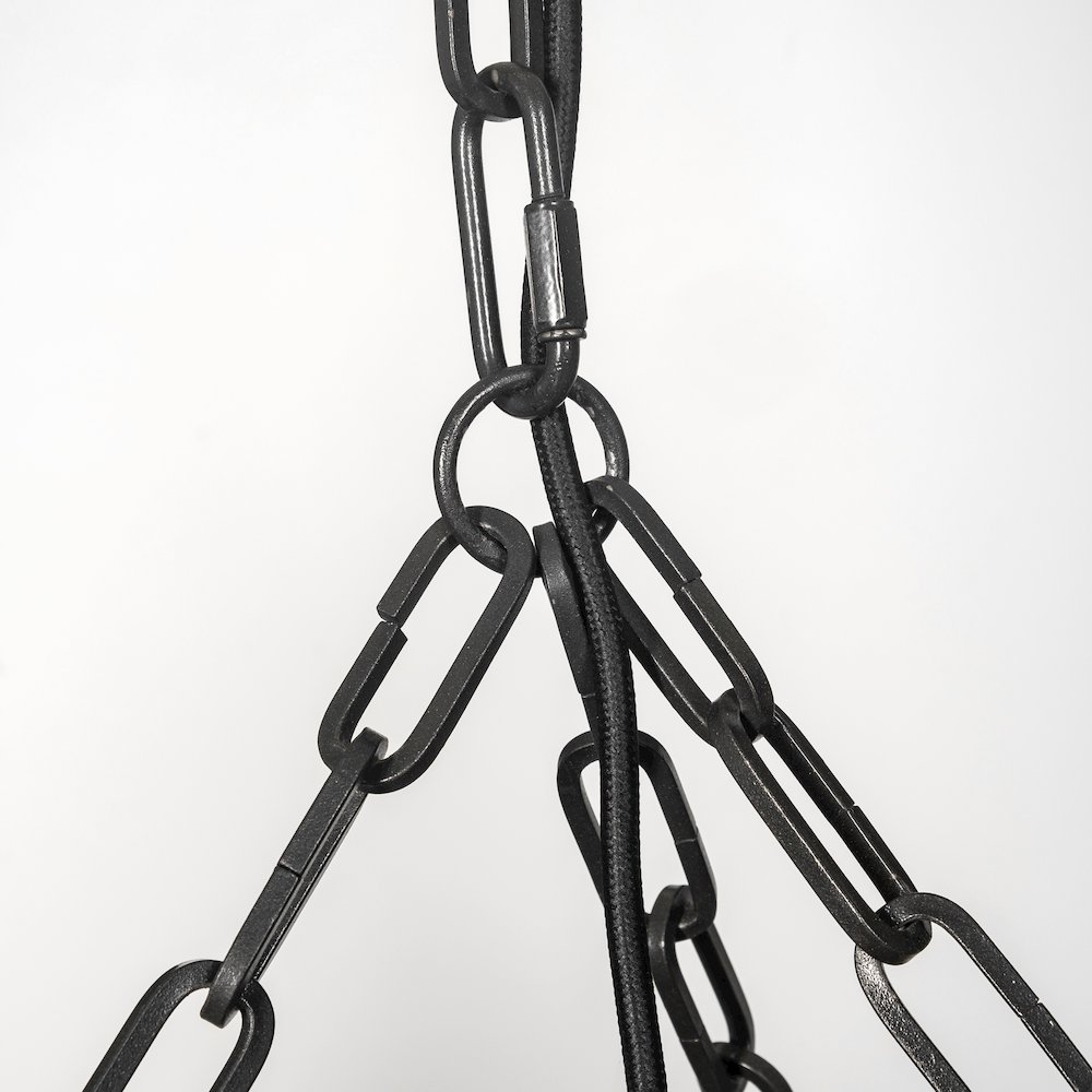 Liam I 32x30 Black Wooden Bead Bowl-Style Four Bulb Chandelier. Picture 3