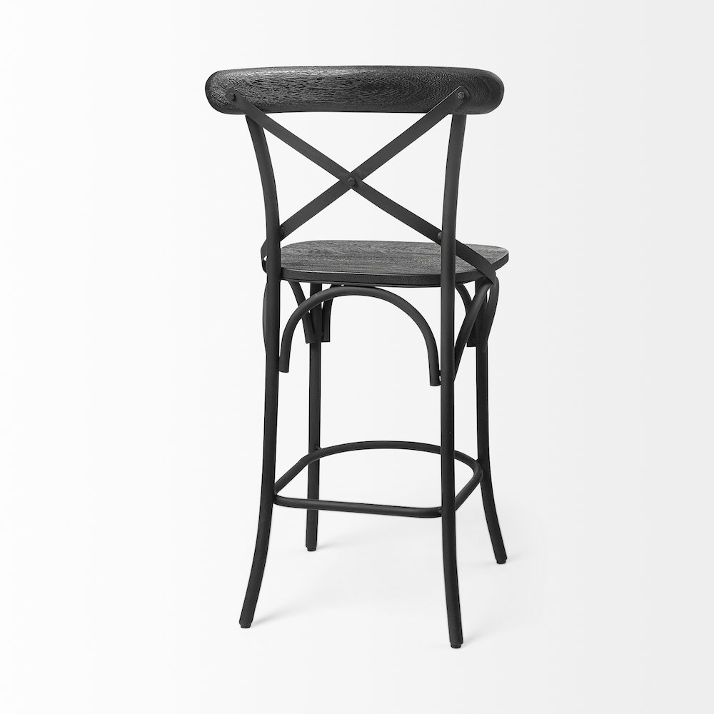 Etienne 26.25" Seat Height Black Wood Seat Black Metal Base Stool. Picture 5