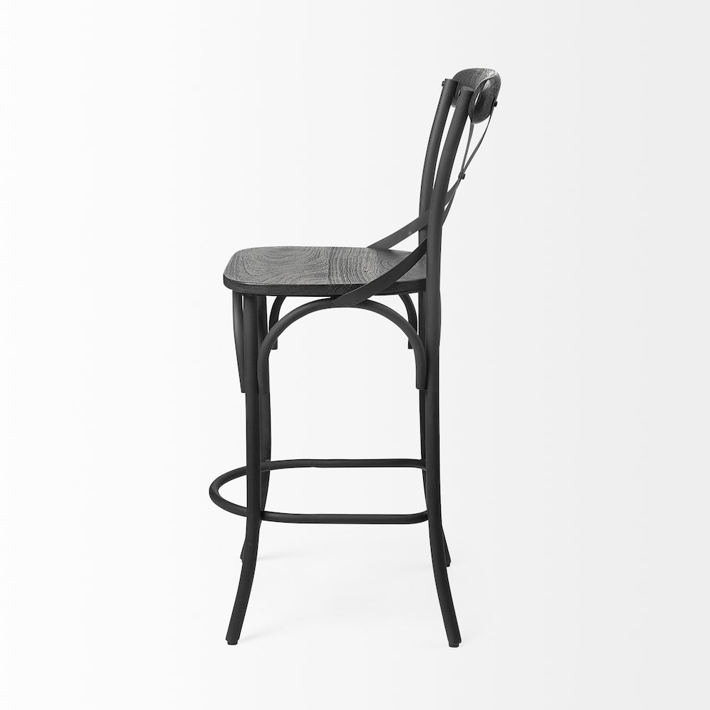 Etienne 26.25" Seat Height Black Wood Seat Black Metal Base Stool. Picture 3
