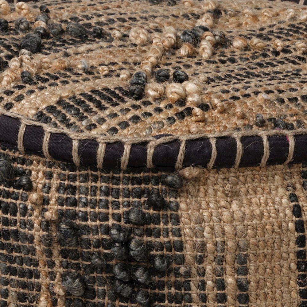 Riley Tan Jute Popcorn Stich Cylindrical Pouf. Picture 3