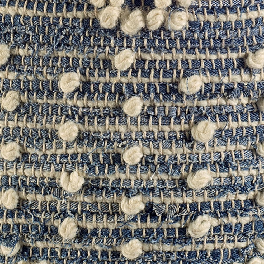 Rofi Blue Denim and Cream Cotton Stitched Square Pouf. Picture 3