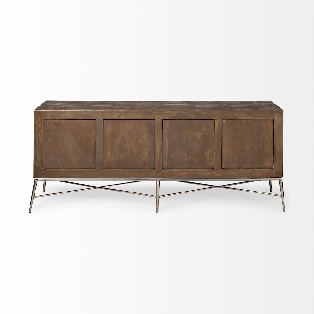Two-Tone Brown Wood Cabinet Silver Metal Base 4 Cabinet Door Sideboard. Picture 3