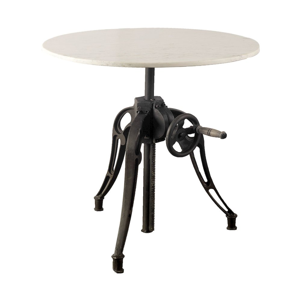 Emslie III 30" Round White Marble Top Black Metal Base Dining Table. Picture 1