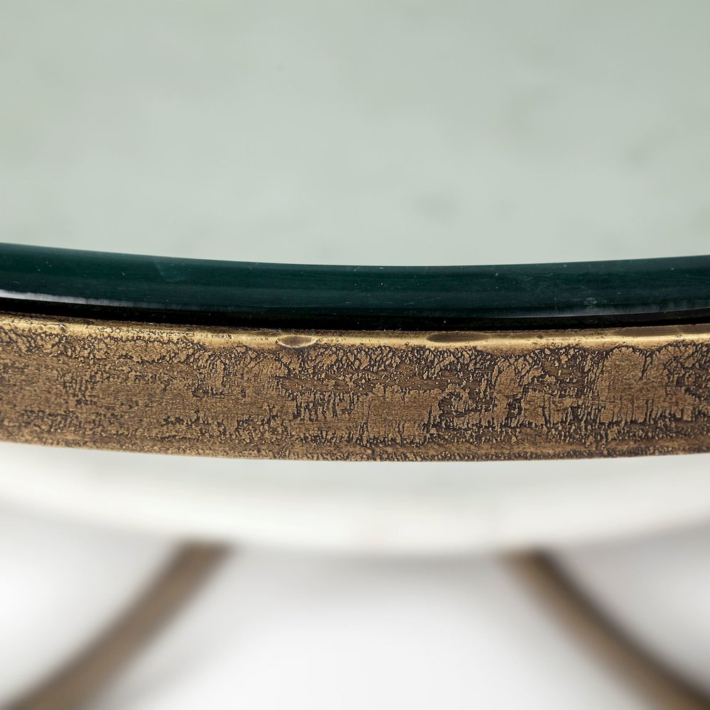 Reinhardt 36" Round Glass Top Marble Shelf Gold Metal Base Coffee Table. Picture 3