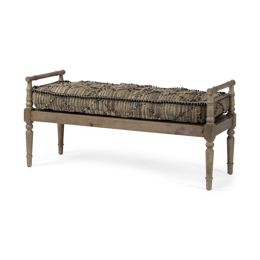 Fullerton II 57L x 21W Jute Patterned Top W/Brown Wood Base Accent Bench. Picture 1