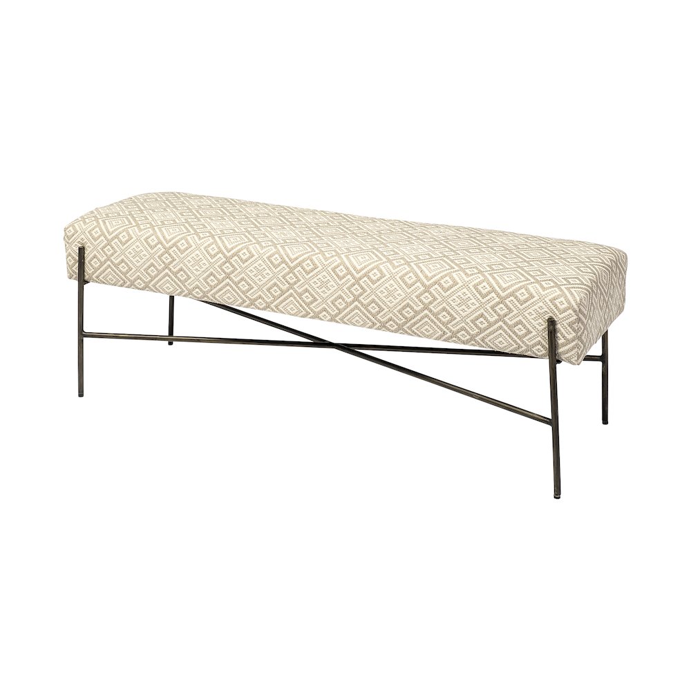 Avery II 55L x 17W Off White Upholstered Seat With Metal Base Accent Bench. Picture 1