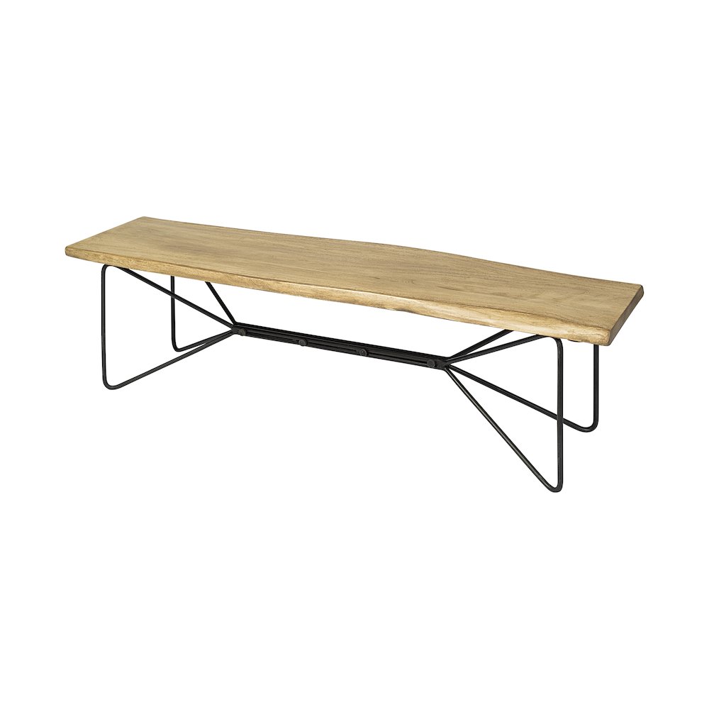 Papillion III 66L x 16W Blonde Wood And Iron Dining Bench. Picture 1