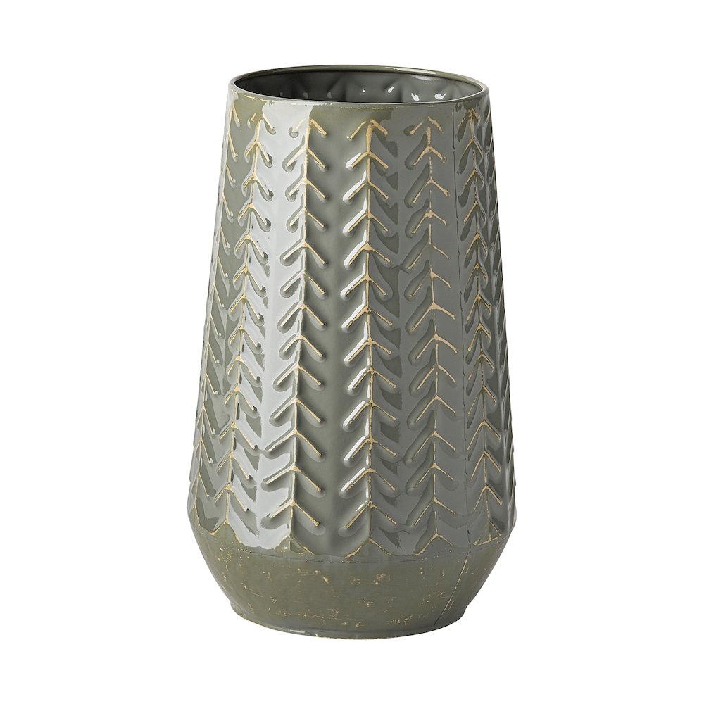 Gemma III Metal Glossy Green/Gray Chevron Vase. Picture 1