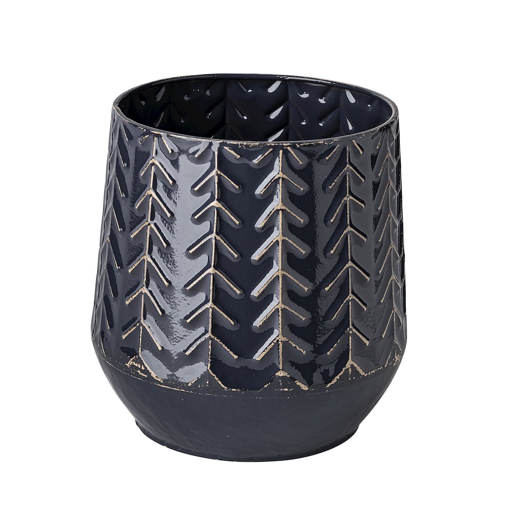 Gemma I Metal Glossy Dark Blue Chevron Vase. Picture 1