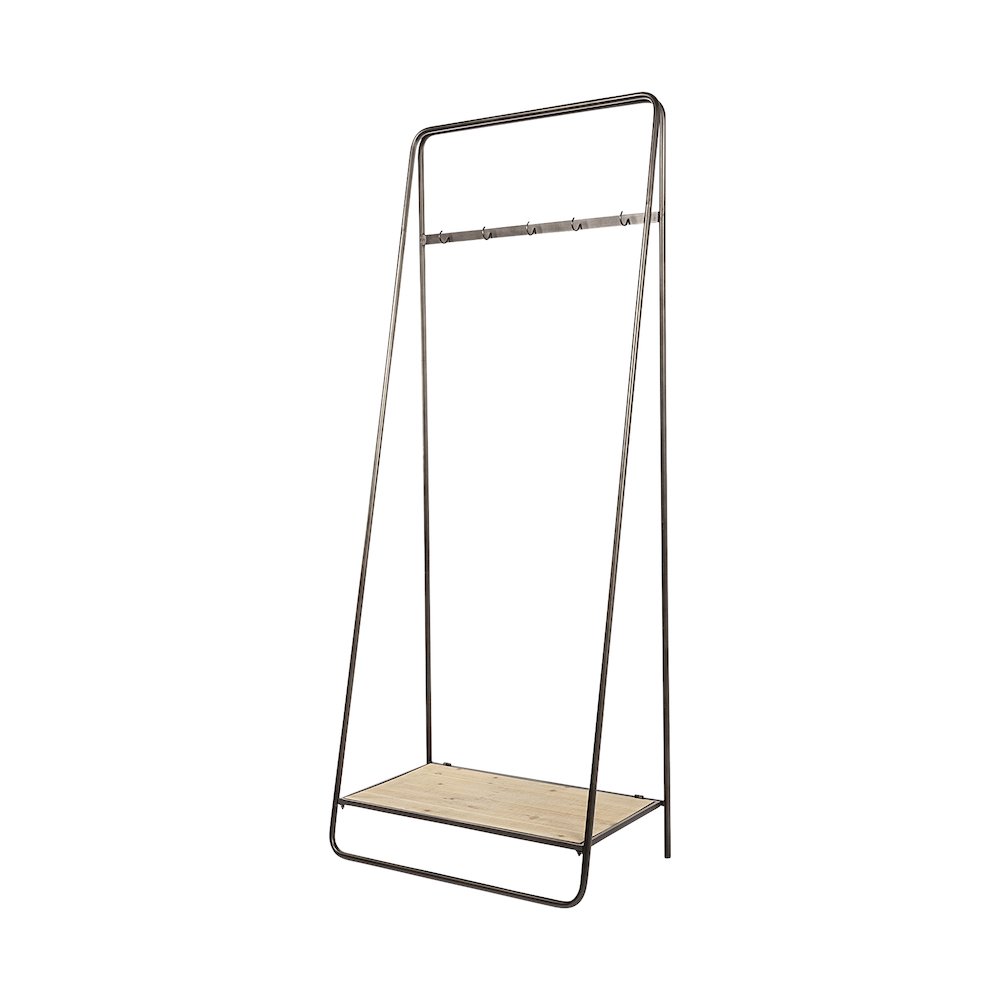 Carell 31L x 18W Black Metal And Wood Shelf Hall Tree. Picture 1