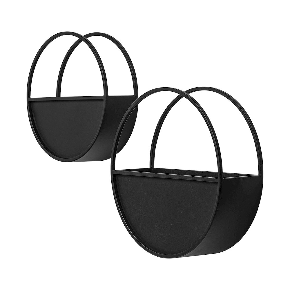 Hank Set of 2 Black Metal Hanging Wall Planters. Picture 1