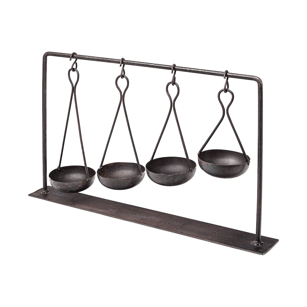 Enos 19L x 3W Black Metal 4 Bowl Ancient Spice Market Decorative Display. Picture 1