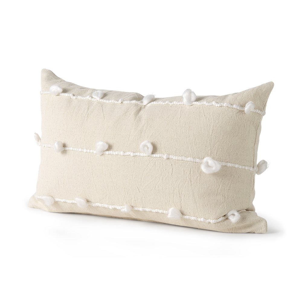 Erica 13 x 21 Cream With White Detail Decorative Pillow Cover. Picture 1