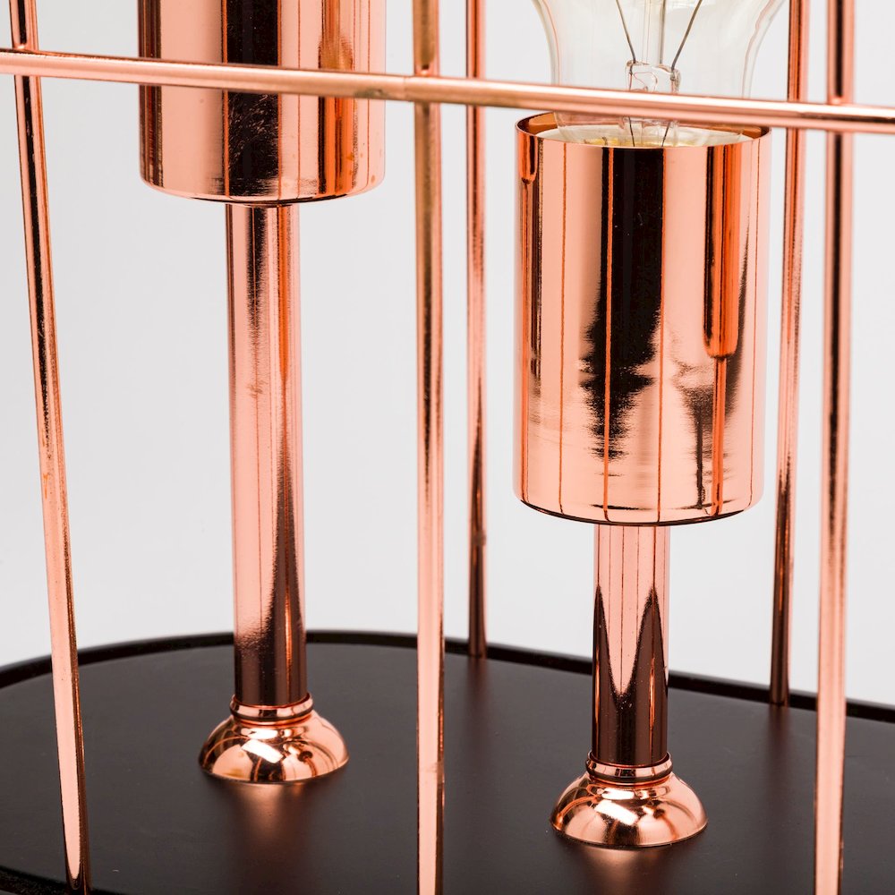 Sutton (19.3"H) Rose-Gold Metal Cylindrical Cage Three Bulb Table Lamp. Picture 7