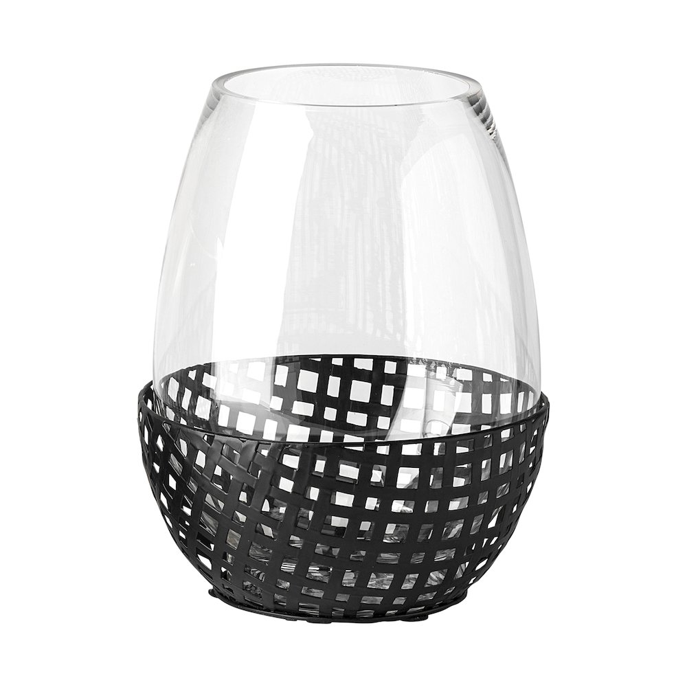 Reena II Large Black Woven Metal Base Table Candle Holder. Picture 1