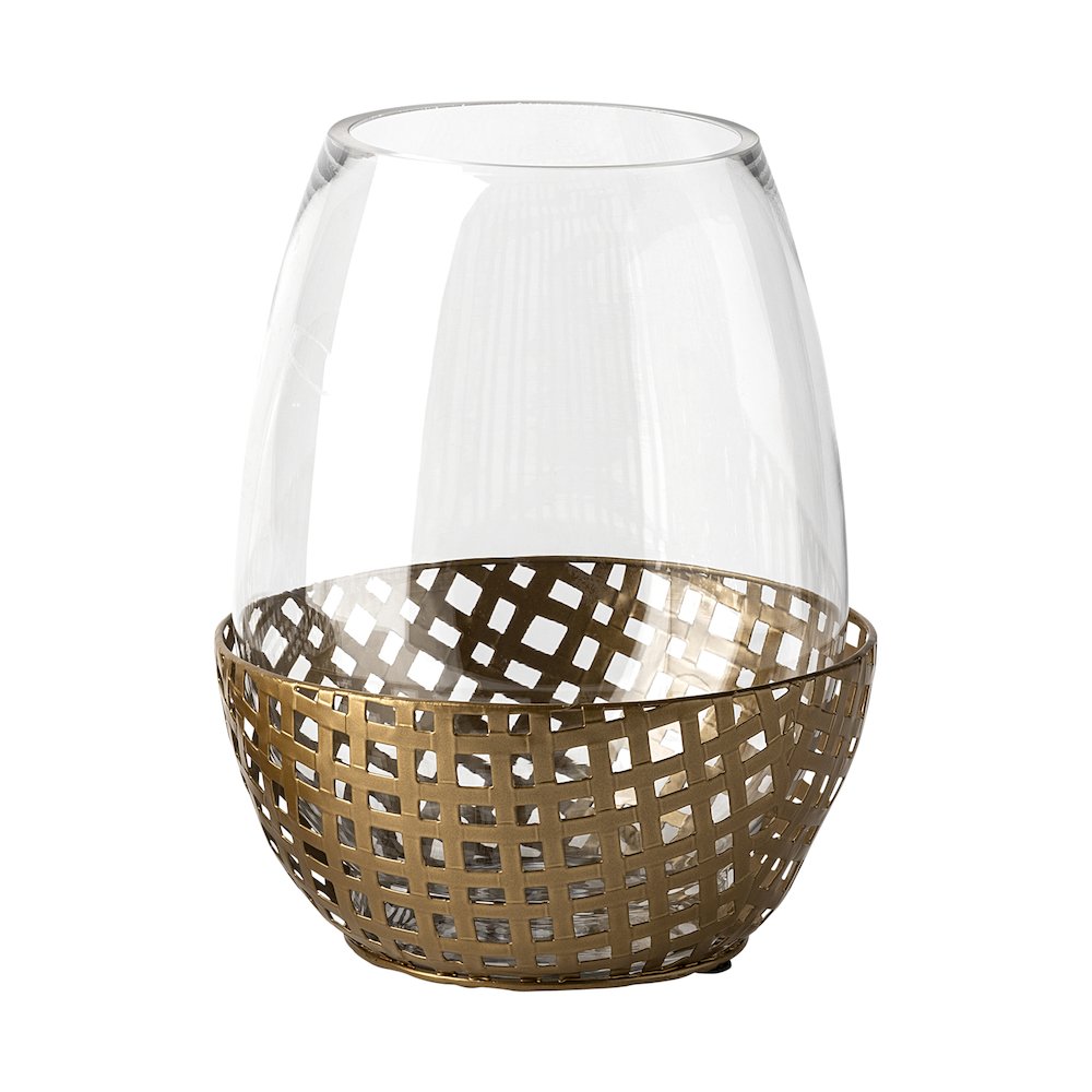 Reena II Large Gold Woven Metal Base Table Candle Holder. Picture 1