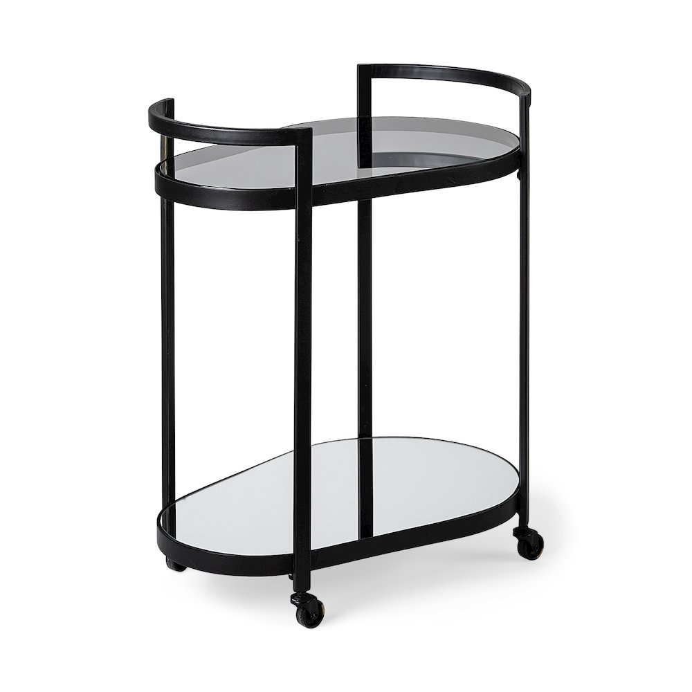 Eleonore Black Metal Frame Two-Tier w/Glass Shelves Bar Cart. Picture 1