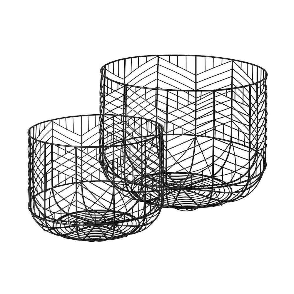Idris Set of 2 Black Metal Geometric Mesh Bowls. Picture 1