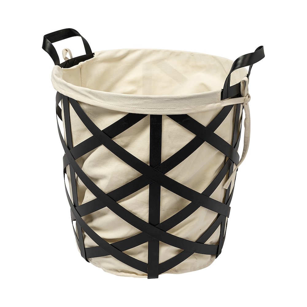 Liya 18L x 15W Black Metal Basket with Cream Fabric Liner. Picture 1