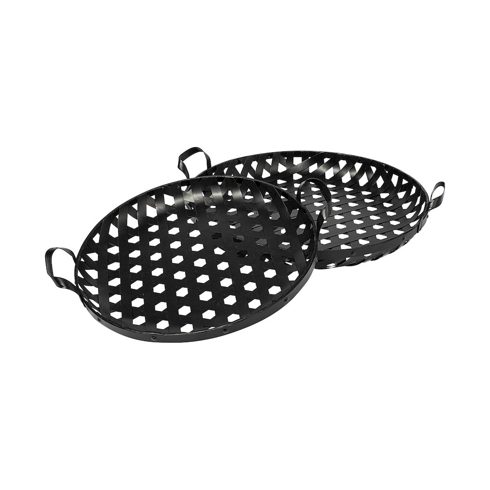 Lito (Set of 2) Black Woven Metal Round Serving Trays. Picture 1