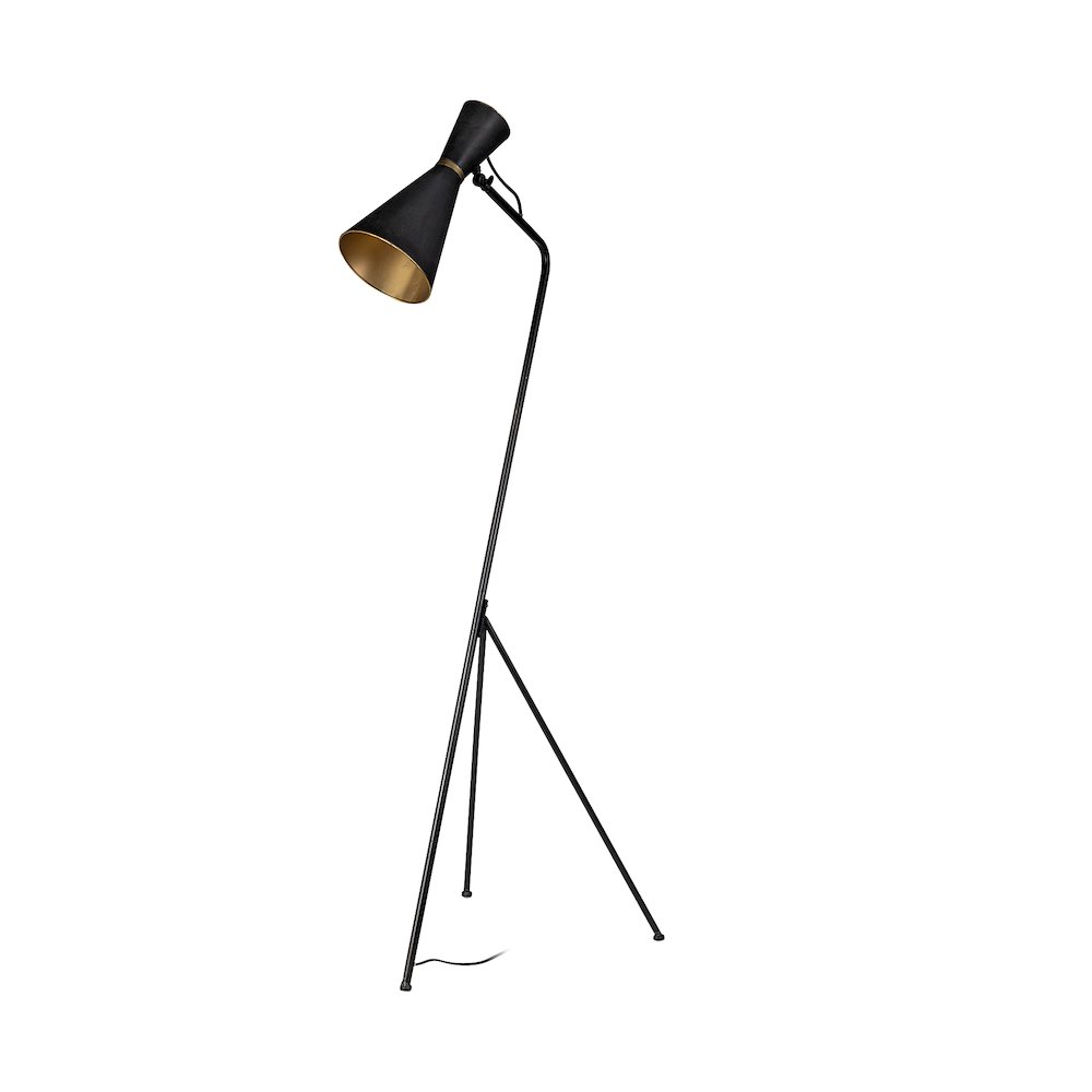 Eris III (58.3"H) Black/Brass Metal Cone Shade Floor Lamp. Picture 1
