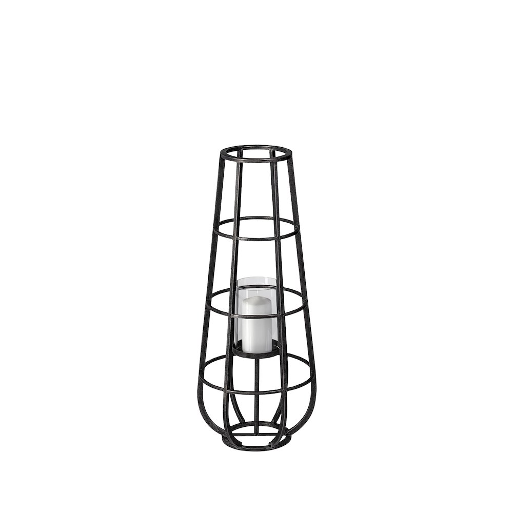 Bella Small Black Metal Cylindrical Cage Candle Holder Lantern. Picture 1