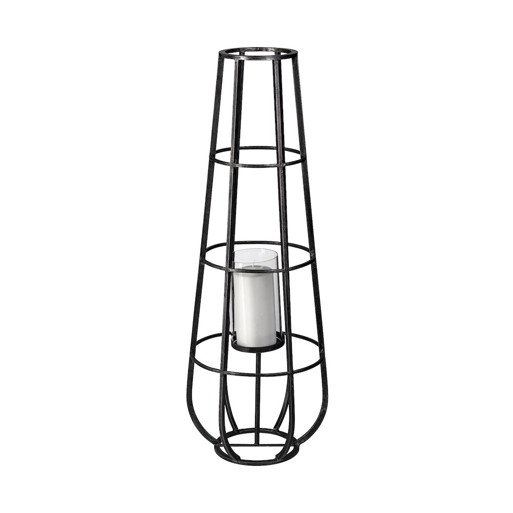 Bella Large Black Metal Cylindrical Cage Candle Holder Lantern. Picture 1