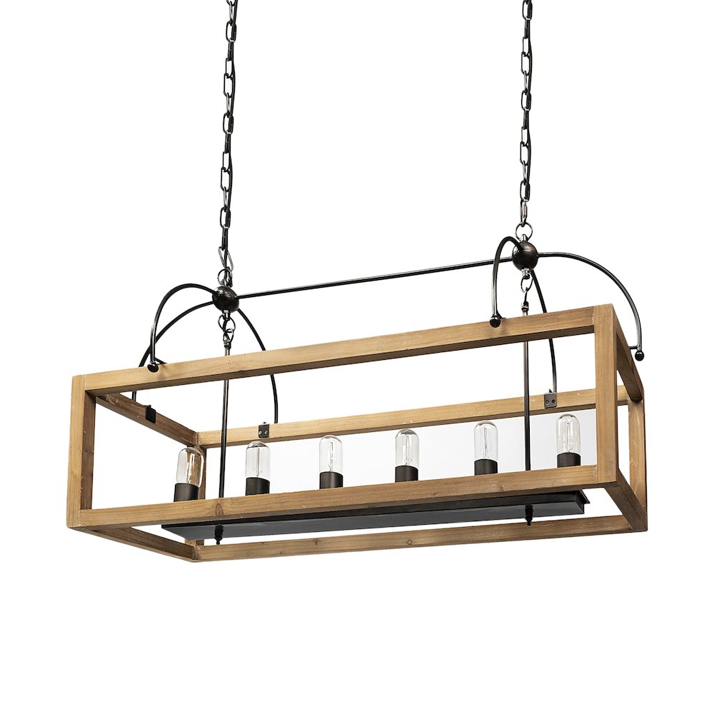 Josie (42"x14.5"x20") Natural Wood Chassis Six Light Chandelier. Picture 1