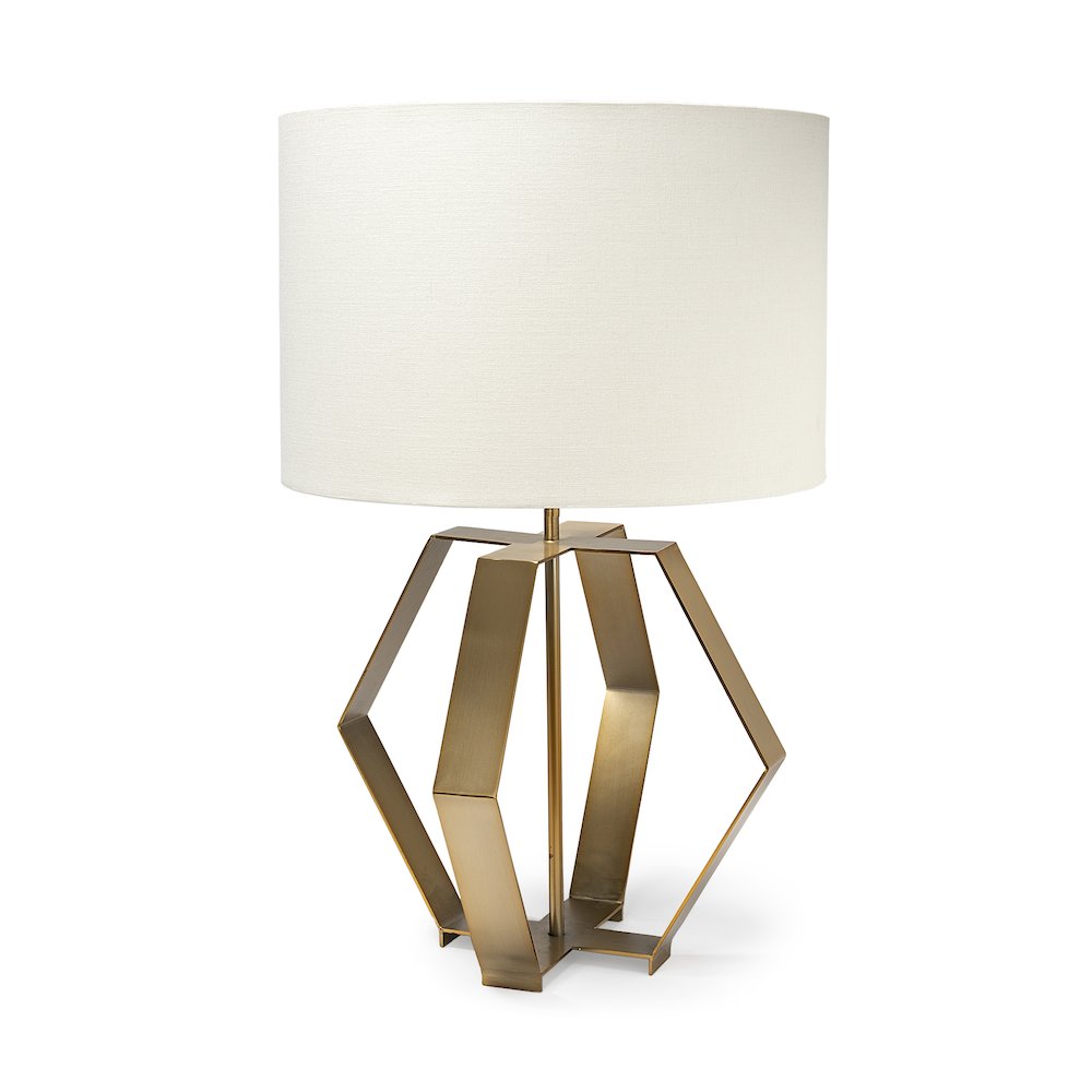 Edwards (26"H) Gold Metal Base w/ Cream Fabric Shade Table Lamp. Picture 1