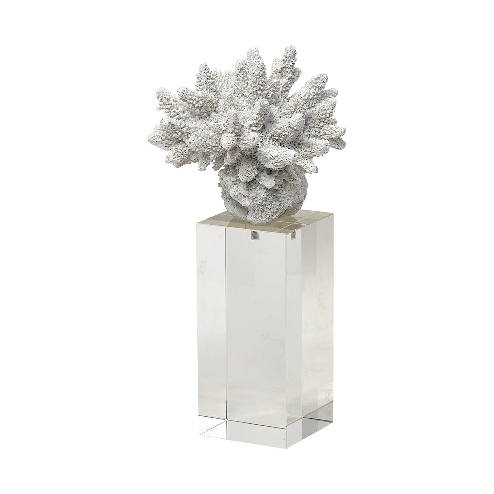 Isla (Large) 5L x 5W White Replica Resin Coral On Clear White Glass. Picture 1