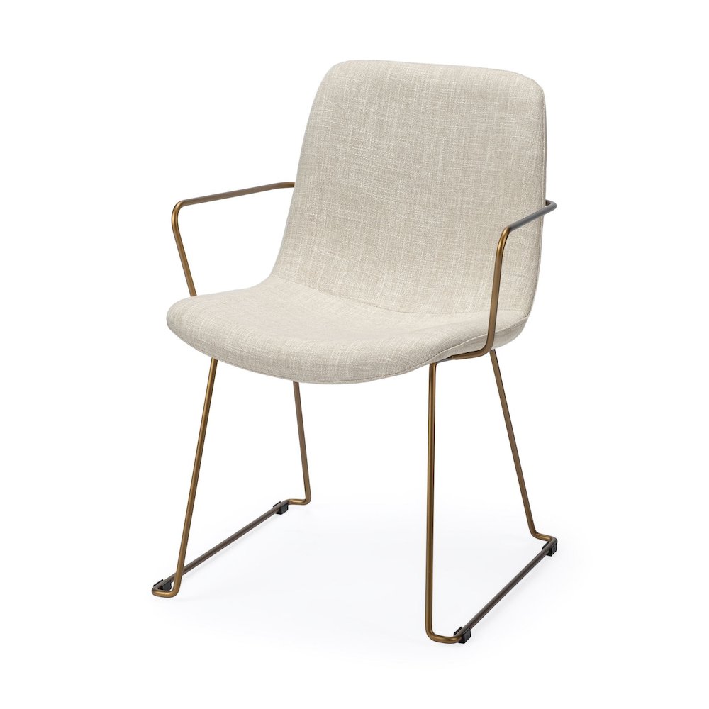 Sawyer II Beige Fabric Wrap Gold Metal Frame Dining Chair. Picture 1