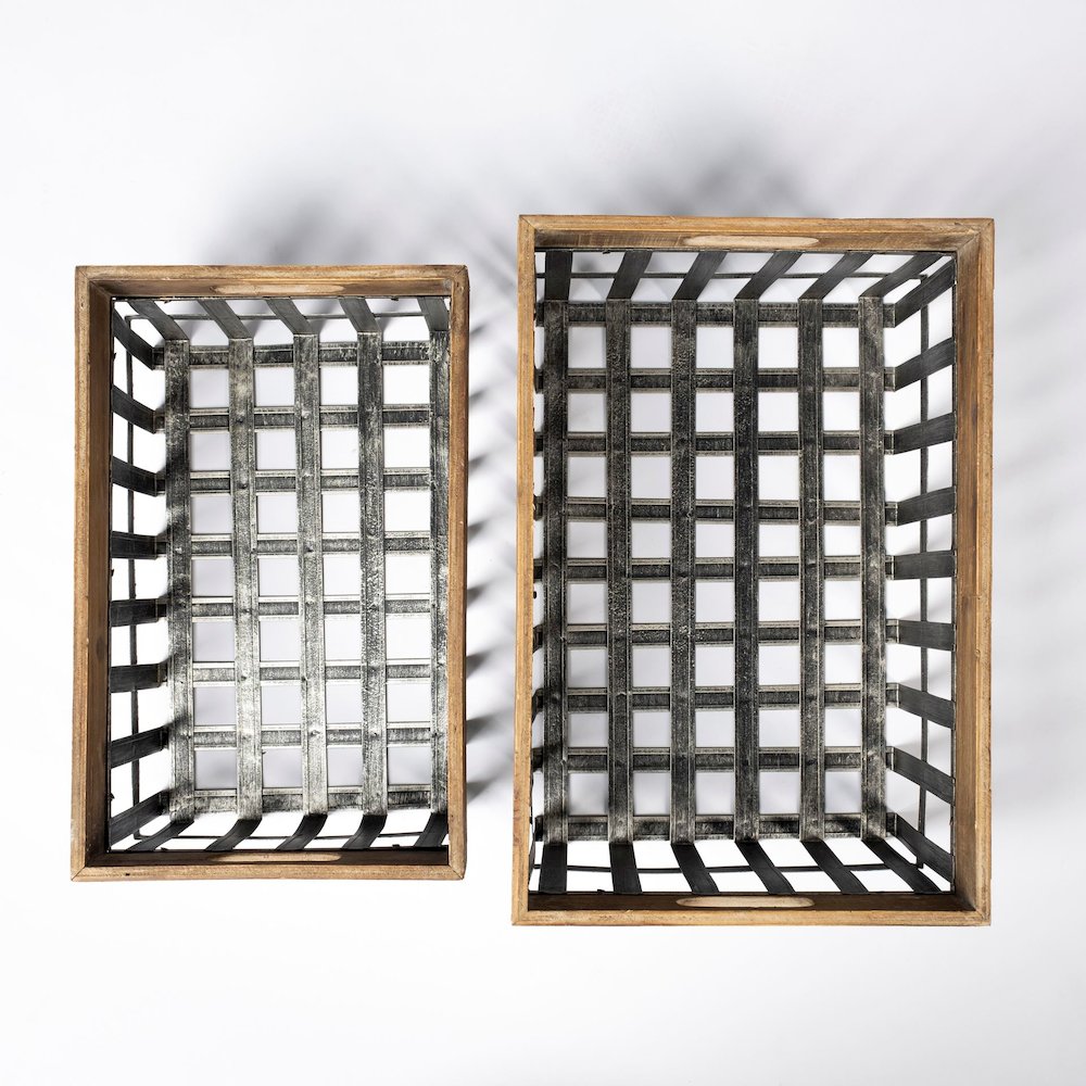 Chartrand Set of 2 Wood And Metal Open Crate Style Baskets. Picture 4