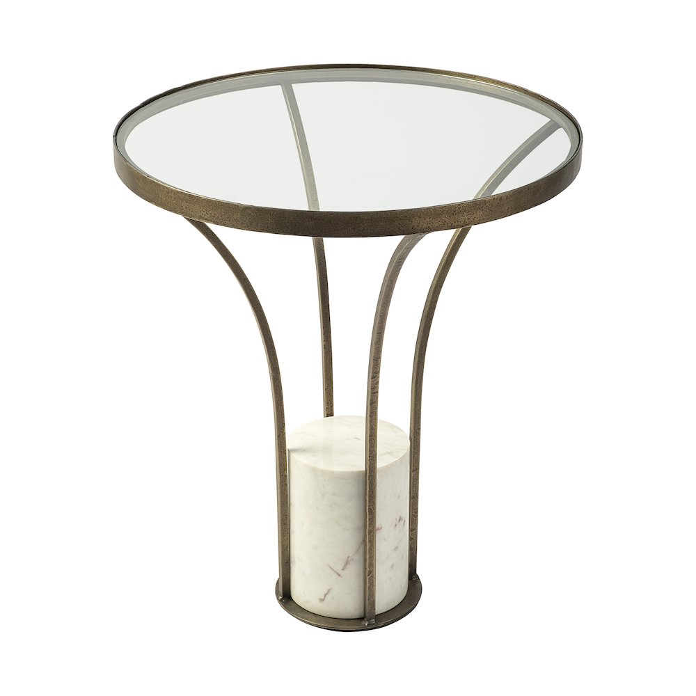 Jacinta II 21" Round Glass Top Metal and Marble Pedestal End/Side Table. Picture 1