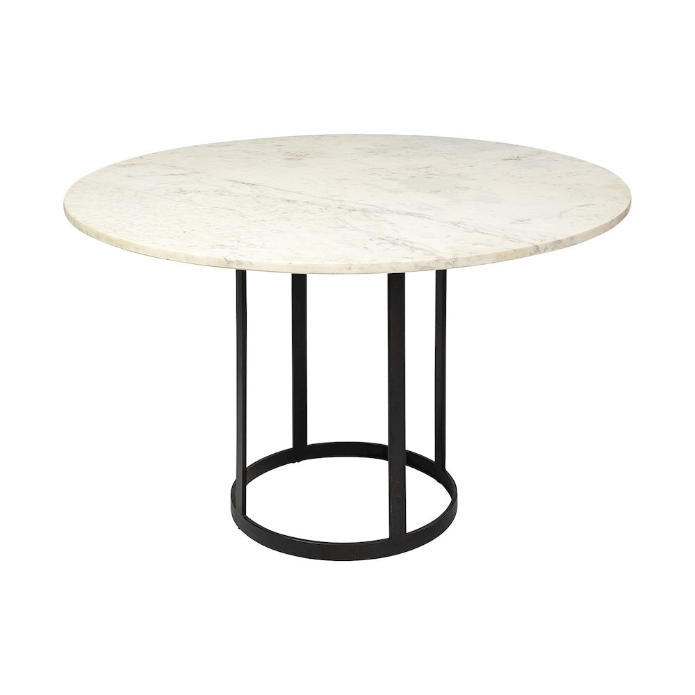 Tanner 48" Round White Marble Top Black Metal Base Dining Table. Picture 1