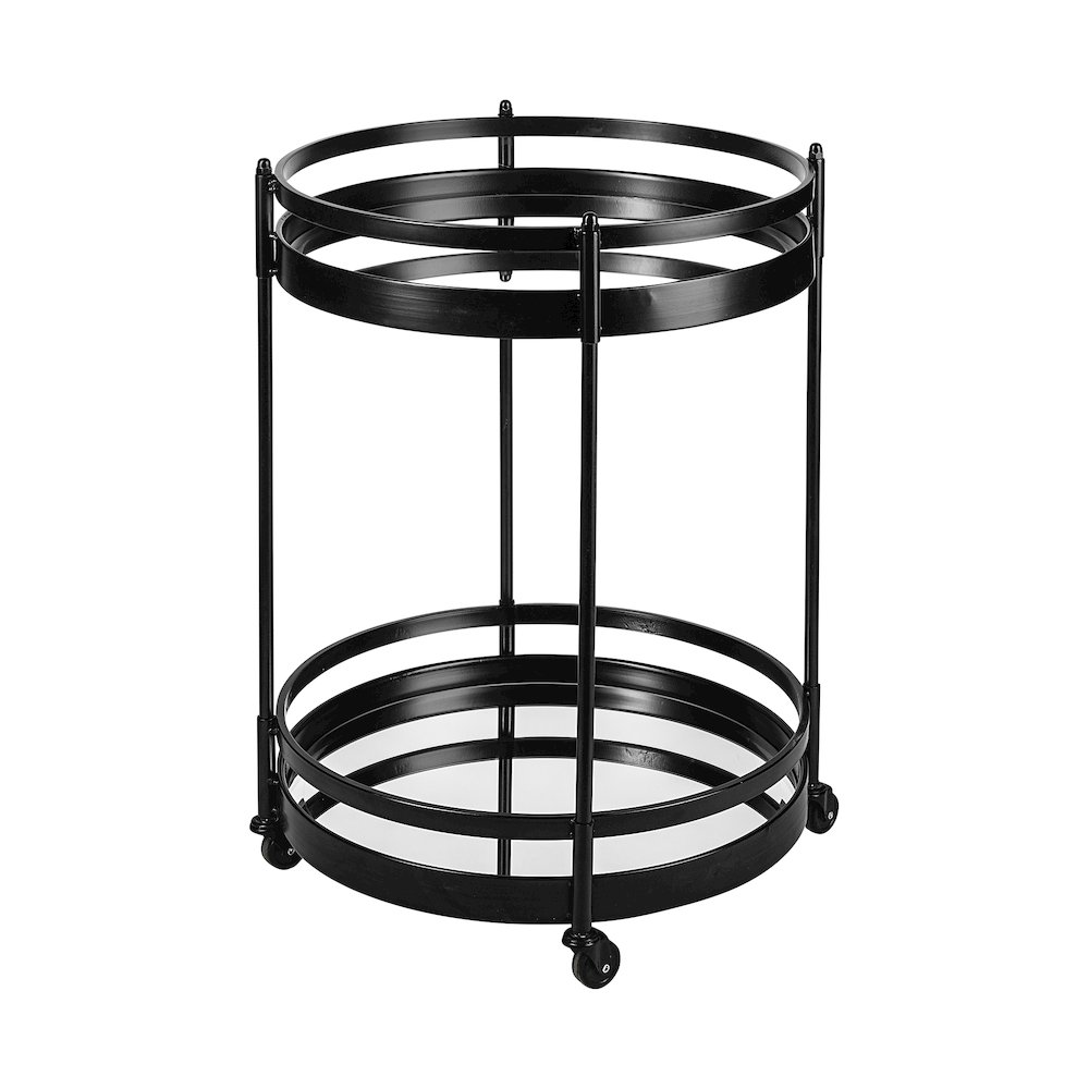 Ada Round Shape Black Metal Frame Two-Tier w/Glass Shelf Bar Cart. Picture 1