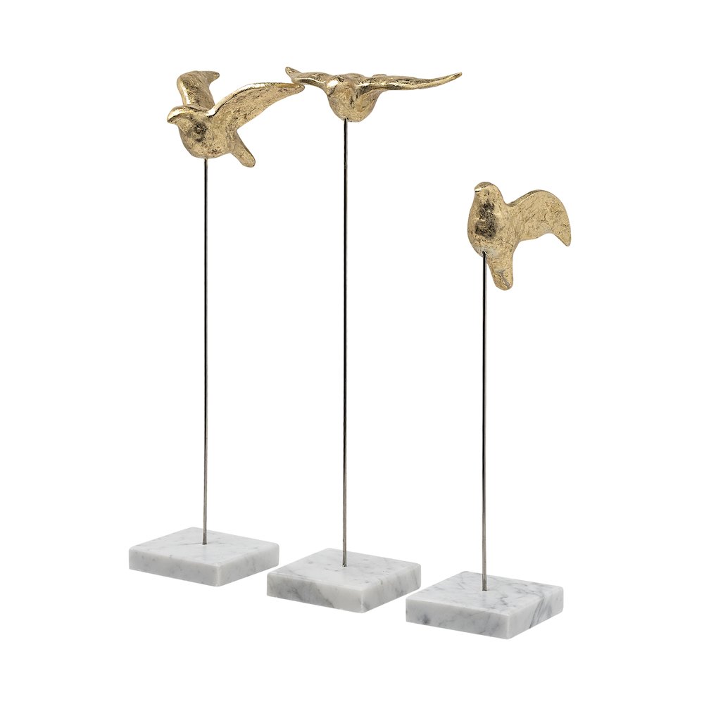 Aya Set of 3 11L x 4W Gold Metal Decorative Birds. Picture 1