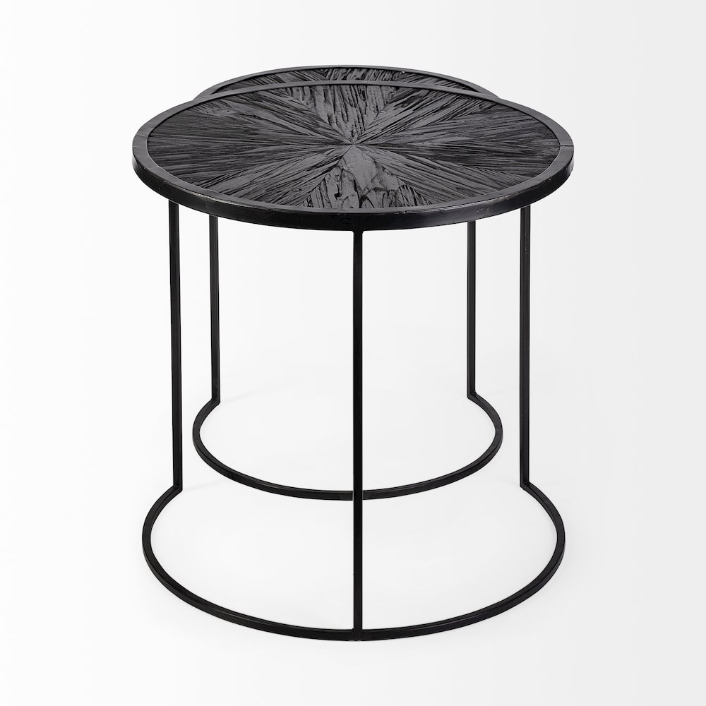 Chakra 19.7" Set of Two Round Dark Wood Top Black Frame Accent Tables. Picture 3