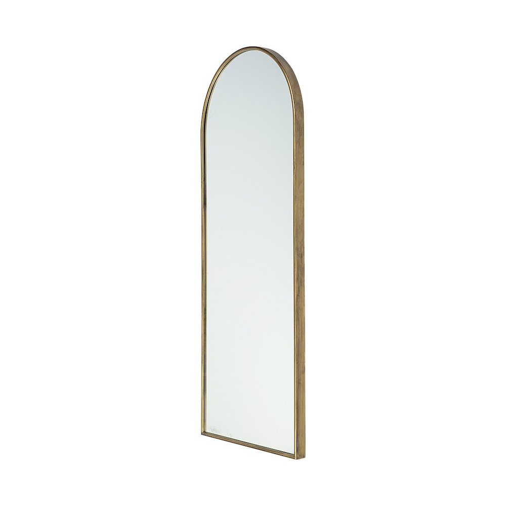 Agatha 28.0L x 2.0W x 70.0H Rounded Arch Gold Metal Frame Full Length Mirror. Picture 1
