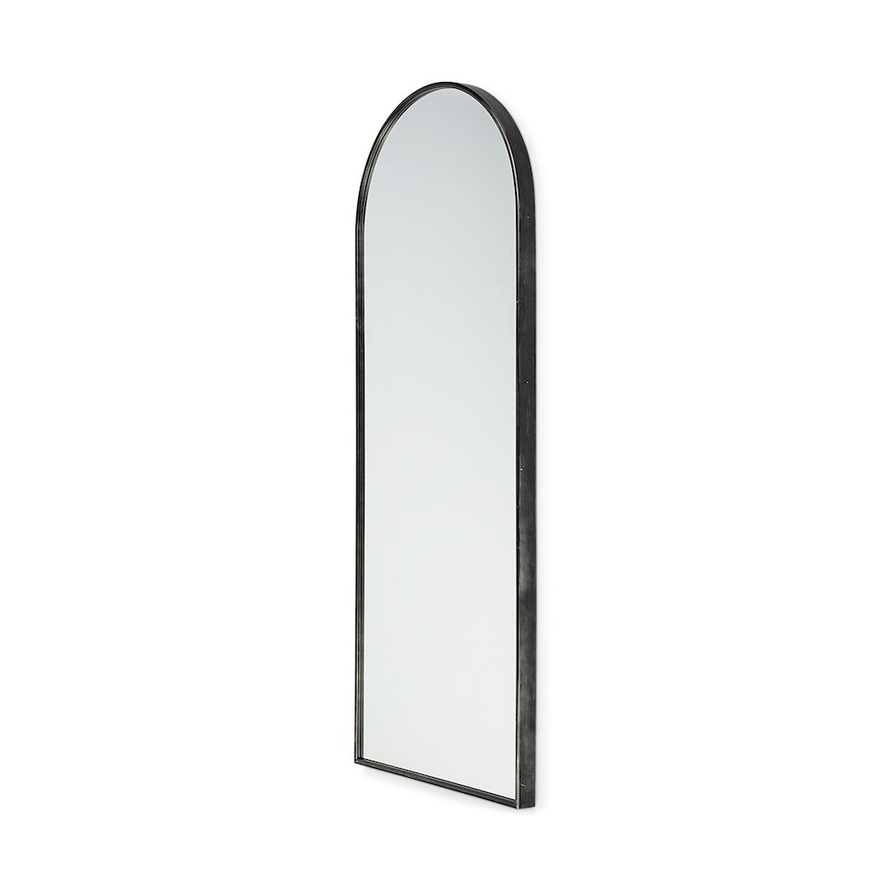 Agatha 28.0L x 2.0W x 70.0H Rounded Arch Black Metal Frame Full Length Mirror. Picture 1