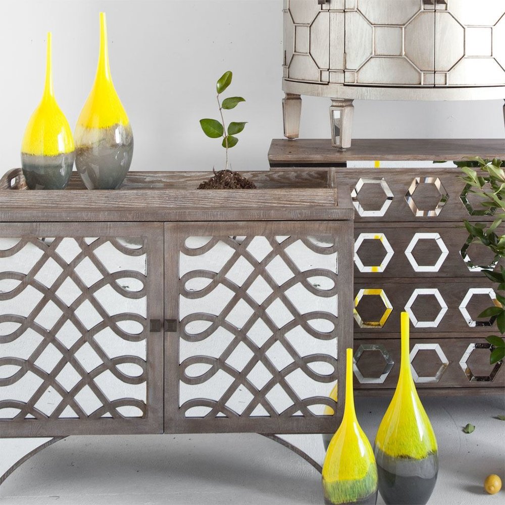 Jasse Large Yellow/Gray Ombre Glass Vase. Picture 7