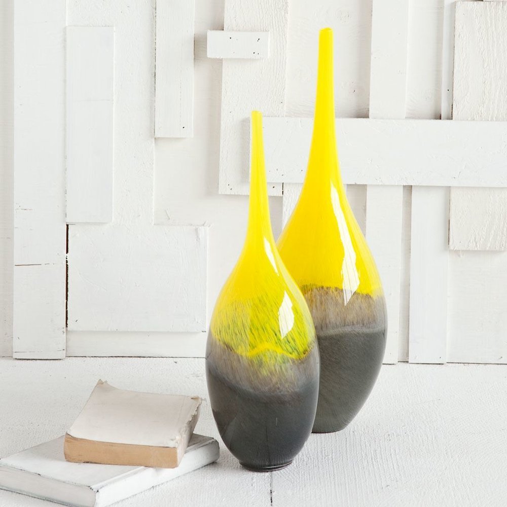 Jasse Large Yellow/Gray Ombre Glass Vase. Picture 9