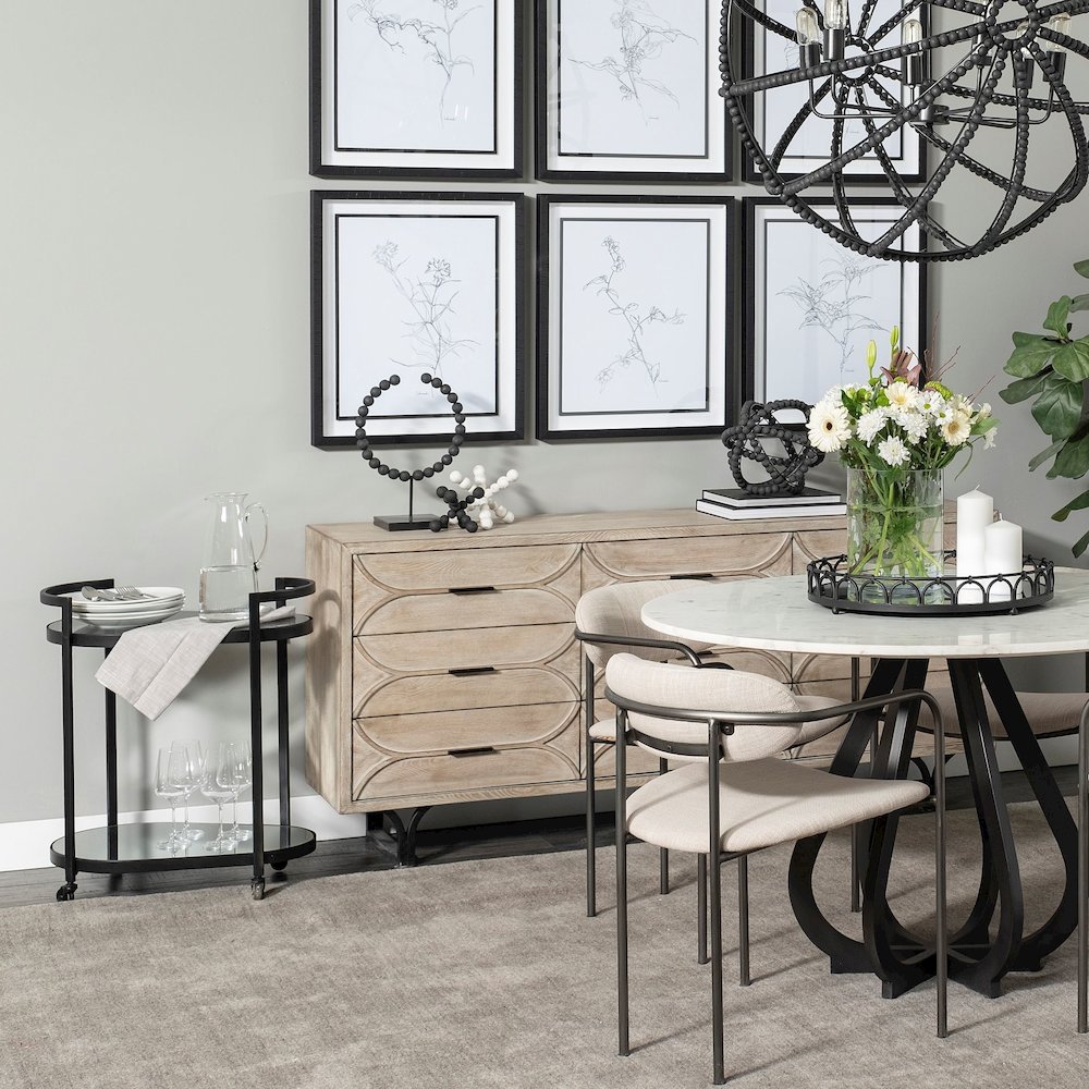Eleonore Black Metal Frame Two-Tier w/Glass Shelves Bar Cart. Picture 10